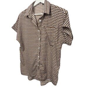 SHEIN Womens XS Brown Button Down Short Sleeve Blouse Casual Workwear